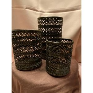 Set of Three (3) Filigree Metal, Sleeve / Cylinder Candle Holders, Three sizes.